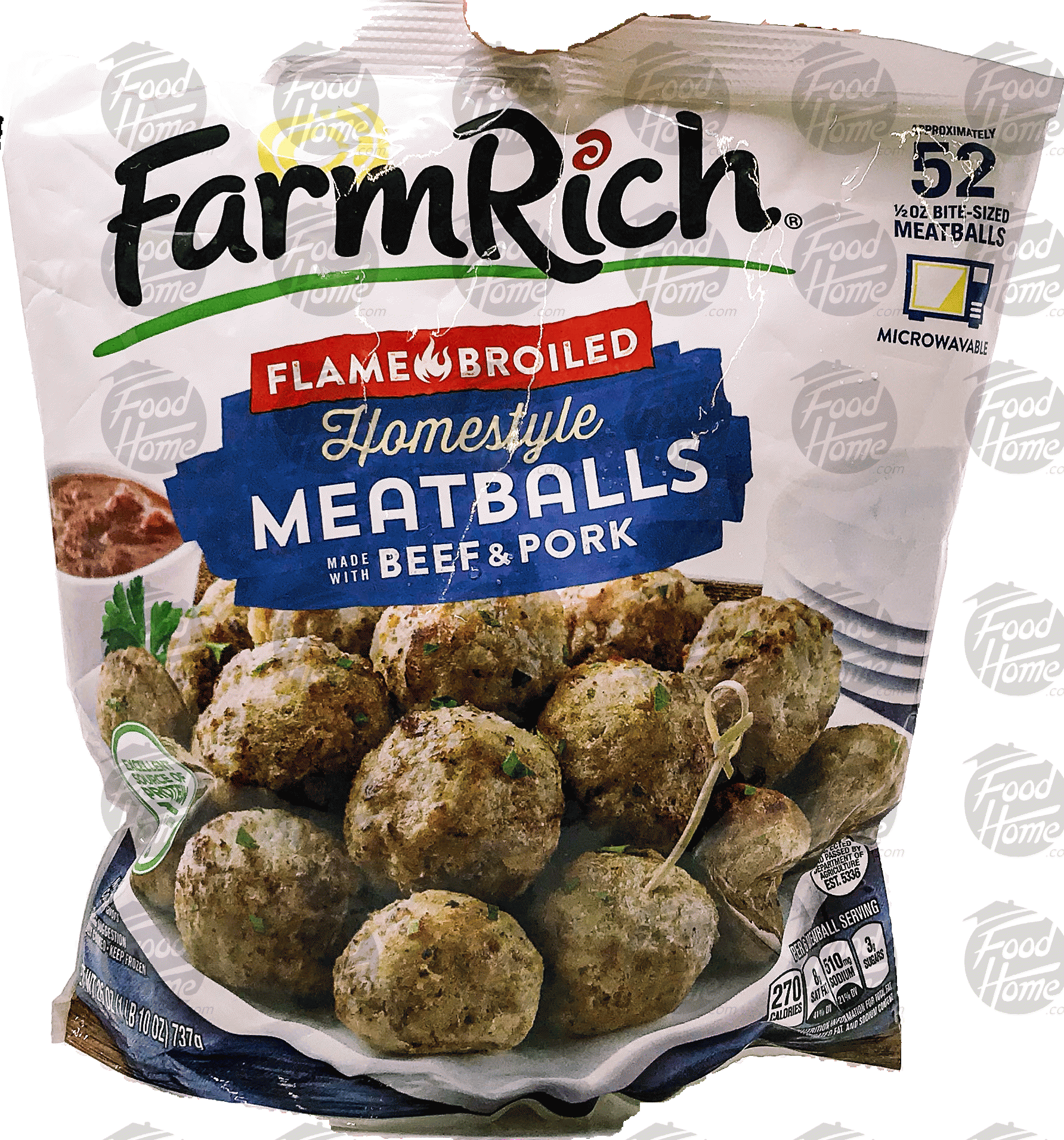 Farm Rich  flamebroiled homestyle meatballs, made with beef & pork, frozen bag Full-Size Picture